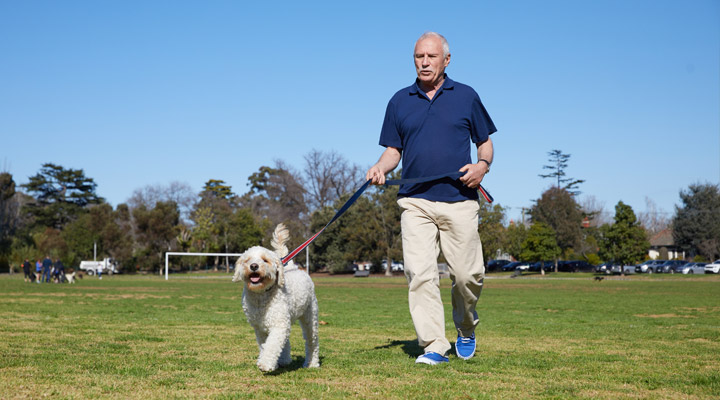 Senior walking his dog